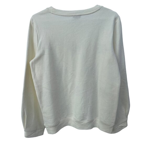Talbots Embroidered Snowflake Crewneck Sweatshirt Women Small Ivory Cotton Blend - Picture 3 of 8